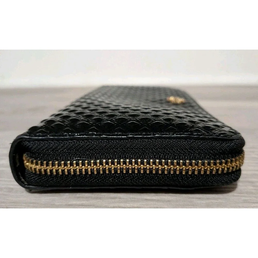 TORY BURCH Marion Party Black Embossed Leather Continental Zip Wallet